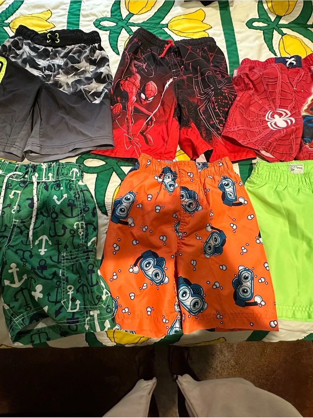 Assorted Boys' Swim Shorts Pack - Bright Orange Anchor Green Neon